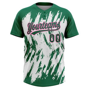 Personnalisez votre maillot de baseball d'équipe vert et blanc, impression sublimée, unisexe, manches courtes, évacuation de l'humidité, coupe régulière pour adultes - Product Image 2