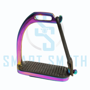 Estribos de Seguridad para Montar a Caballo Rainbow Gloss Fillis Peacock, de Acero Inoxidable con Revestimientos de Goma Negra - Product Image 3