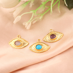 Textured 18K <b>Gold</b> Plated <b>Solid</b> Brass Eye Connector <b>Charm</b> Natural Amethyst Gemstone Single Bail Eye Link Necklace <b>Bracelet</b> Making - Product Image 3