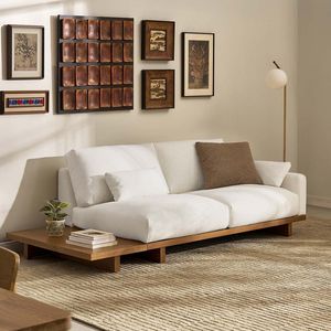 Modern Wooden Base <b>Sofa</b> with <b>Side</b> <b>Table</b> Minimalist Luxury Living Room Furniture - Product Image 1