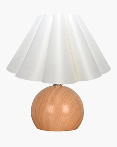 Wood Grain Round <b>Table</b> Lamp with Scalloped Shade Modern Nordic bedside lighting for <b>small</b> spaces and hotel Shop now - Product Image 1