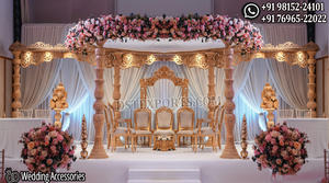 Elegante Mandap de Madera para Bodas y Eventos, Estilo Manchester, Tradicional Hindú, con Pilares de Madera, Decoración para Escenario de Boda India - Product Image 6