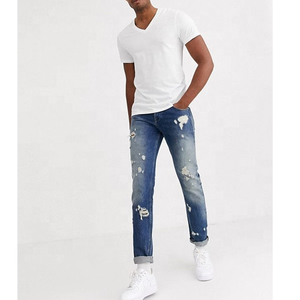 T-shirt col en V pour homme en coton Pima 220g de haute qualité, blanc, manches courtes, anti-rétrécissement, motif uni, en polyester/coton - Product Image 4