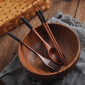 Customizable Sustainable Bamboo Dinnerware Set Natural Wooden Utensils Collection for Kitchen Use Wholesale - Product Image 3