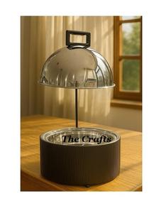 Plat de service en fer et acier inoxydable au design avantageux avec couvercle suspendu, couleur argent et beige, pour buffet et chafing dish - Product Image 3