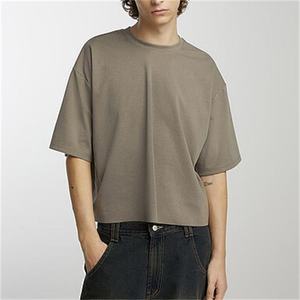 T-shirt décontracté en coton tricoté, coupe courte et déchirée, avec logo personnalisé, grammage lourd 280 g/m², coupe carrée, 100 % coton, pour hommes, de marque - Product Image 1