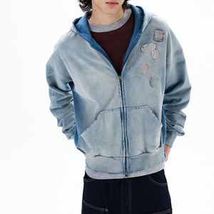 ผู้ผลิตเสื้อฮู้ดดี้วินเทจผู้ชายแบบ OEM คุณภาพสูง ผ้าฝ้าย 100% ทรงครอป ซักฟอก ลุคดิสเทรส พิมพ์ลายดิจิทัล ซิปหน้า - Product Image 1