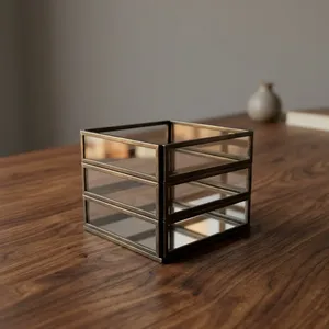Artisan Design Handmade <b>Square</b> Iron Votive Candle Holder with Metal Frame <b>Glass</b> Panel Brass <b>Glass</b> Mirror for Home Decoration - Product Image 2