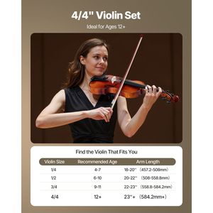 Set Violino 4/4 per Adulti Principianti con Custodia Rigida, Arco in Legno, Spalliera e Accessori Extra - Product Image 4