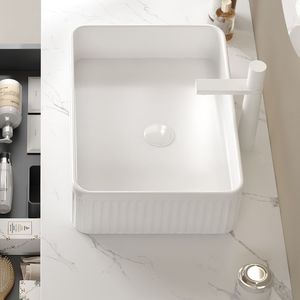 Lavabo in Ceramica Bianco Rettangolare a Strisce 20 Pollici Senza Rubinetto o Mobiletto NO NO NO! - Product Image 5