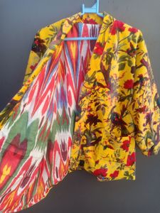 Yellow Floral Print Robe Long Sleeve <b>Belted</b> Kimono Casual Sleepwear Full Length Yellow <b>Red</b> Pattern Summer Wear - Product Image 4