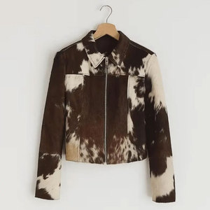 Veste en cuir de vachette pour femme personnalisable, qualité supérieure, mode hiver, coupe classique, fabrication en usine, vestes en cuir de vachette pour femme - Product Image 3