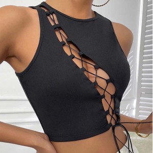Camiseta sin mangas acanalada para mujer, elástica, suave, informal, ligera, de verano, a la moda, para uso diario, cómoda - Product Image 4