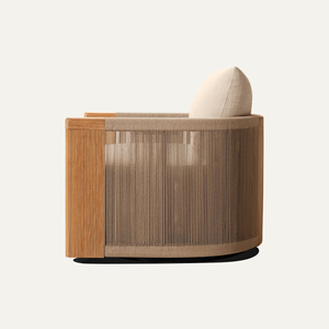 Sillón Moderno Hecho a Mano con Tapicería Tropical para Sala de Estar, Estructura de Madera de Teca Sólida, para Interiores de Casa, Hotel y Cafetería - Product Image 4