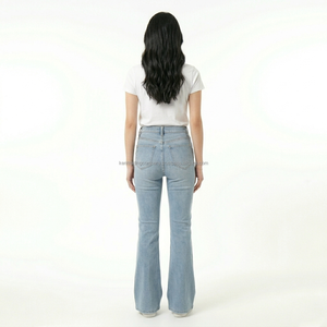 Private Label High Waisted Flare Jeans Women Custom Logo Light Wash <b>Bell</b> Bottom Denim Pants Female Manufacturer Wholesale Bulk - Product Image 4