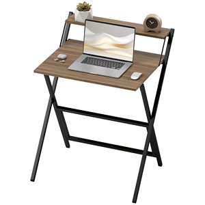 Soluzione Semplice per l'Ufficio Domestico: Scrivania Pieghevole in Noce da 27,6 Pollici con Ripiano per Monitor, Ideale per Spazi Ristretti - Product Image 1