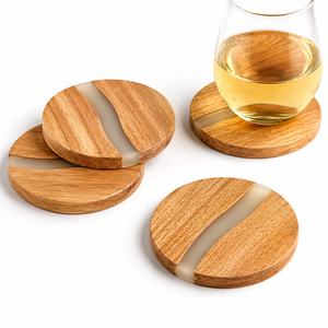 Posavasos Cuadrados de Madera Hechos a Mano con Rayas, Ecológicos, Decoración de Mesa para el Hogar y Vajilla de Comedor - Product Image 1