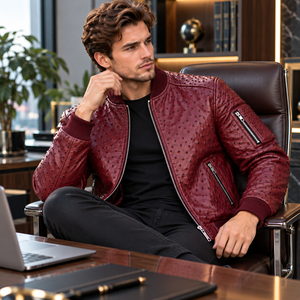 Veste en cuir de motard de qualité supérieure pour homme, veste bomber en cuir pour homme - Product Image 6