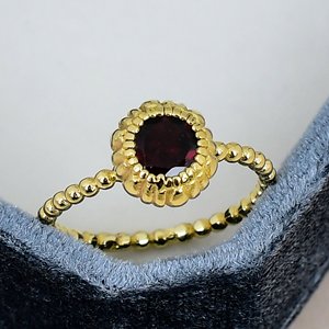 Vintage <b>Garnet</b> <b>Ring</b> Gold Plated Solid 925 Sterling <b>Silver</b> Floral <b>Ring</b> Bezel Setting 6 mm Round Gemstone Beaded Band Women <b>Ring</b> - Product Image 1