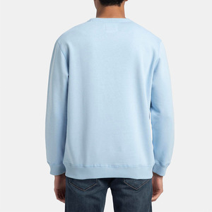 <b>Men</b> Light Blue Crew Neck Sweatshirt Regular Fit Solid Color Knitted Cotton <b>Pullover</b> Casual Streetwear Long Sleeve Top <b>For</b> Winter - Product Image 3