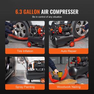 Compresor de Aire sin Aceite de 2 HP y 3.35 CFM a 90 PSI con Tanque de 6.3 Galones para Reparación Automotriz, con Presión Máxima de 116 PSI - Product Image 1