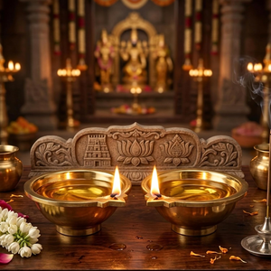 Diya en laiton pour Pooja, lot de 2 lampes à huile pour la prière et le culte hindou, Diyas décoratifs pour la maison, le temple, le Mandir, Diwali - Product Image 1