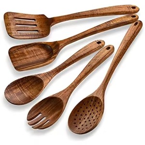 Top Rated 7Pcs Dark Teak Kitchen Cookware Set Skimmer Ladle <b>Wok</b> Turner Rice Paddle Wooden Utensils for <b>Nonstick</b> Pans Utensils - Product Image 6