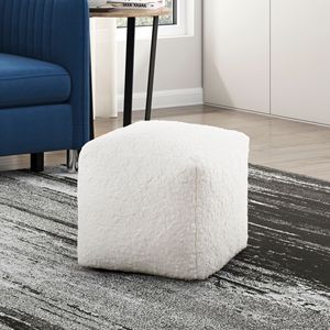 Pouf Moderno Quadrato Bianco in Tessuto Effetto Pelliccia, Poggiapiedi Antiscivolo, Sedia a Sacco 1pz - Product Image 1