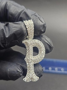 Colgante Letra P de Moissanita y Plata 925 con Microincrustaciones de Cristal y Diamantes de Imitación, Amuleto Unisex Estilo Hiphop, Regalo - Product Image 5