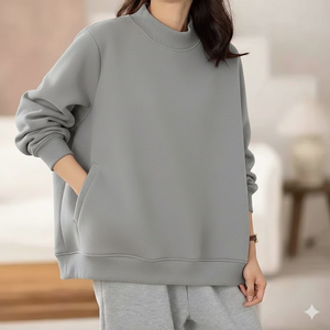 เสื้อคอเต่าโอเวอร์ไซส์ลำลองสำหรับผู้หญิง ผ้าฝ้าย 100% ใส่สบาย ระบายอากาศได้ดี เป็นมิตรกับสิ่งแวดล้อม  รับสกรีนโลโก้ด้านหน้า - Product Image 4