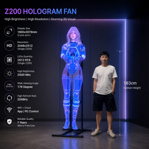พัดลมโฮโลแกรม Z200 ขนาด 1800x3078 มม. จอแสดงผล LED 3 มิติ ความละเอียด 2048x2512 ความสว่างสูง 2000 นิต สำหรับใช้งานในร่มสำหรับงานนิทรรศการ - Product Image 1