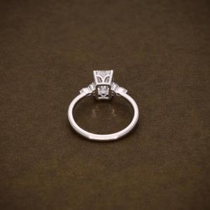 Emerald Cut Diamond <b>Ring</b> Solid White Gold Prong Setting Round Marquise Cluster Side Stone <b>Plain</b> Band Solitaire Engagement <b>Ring</b> - Product Image 2