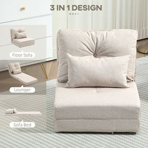 Convertible Beige <b>Floor</b> Chair <b>Sofa</b> Bed with Adjustable Backrest Folding Upholstered Couch for Basement Extendable Foam-Filled - Product Image 5