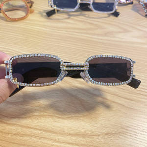 Luxurious Rectangle <b>Sunglasses</b> Full Rim Gold Frame With Rhinestones UV400 Protection Unisex Adult - Product Image 2