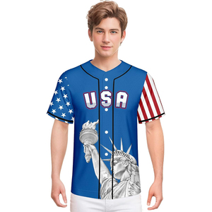 Maillot de baseball USA pour homme, imprimé intégral, motif drapeau Statue de la Liberté, maille respirante, manches courtes, coupe classique, toutes saisons - Product Image 3