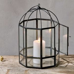 Porte-bougie en verre avec cadre en métal noir, design moderne, pour décoration suspendue et de table - Product Image 6