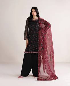 Ensemble Salwar Kameez brodé trois pièces pour femmes, tenue traditionnelle indienne et pakistanaise pour mariage, en soie, longueur cheville, coupe ample - Product Image 6