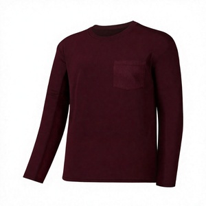 T-shirt à manches longues pour hommes, col rond, tricoté, couleur unie, avec poche, coupe décontractée, bordeaux - Product Image 3