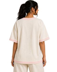 Customized Pink Stripe Women Oversized T Shirt Casual Crew Neck Short Sleeve Contrast Trim Loose Fit Soft Breathable Summer <b>Top</b> - Product Image 3