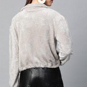 Women Sherpa fleece Faux Fur Wool Coat Breathable Warm Plush Casual hooded zipper collar Jacket snow wear <b>comfy</b> button closure - Product Image 3