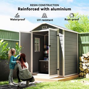 Casetta da Giardino 6x4.5 per Uso Familiare, Grigia, con Doppia Porta e Finestra di Ventilazione, Stile Cottage, Telaio in Metallo, Chiudibile a Chiave - Product Image 5