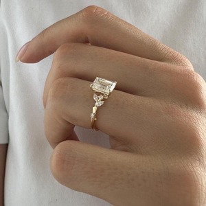 Emerald Cut Moissanite Engagement <b>Ring</b> Emerald Engagement <b>Ring</b> Branch <b>Boho</b> Anniversary <b>Ring</b> Yellow Gold Twig and Leaf Wedding . - Product Image 6