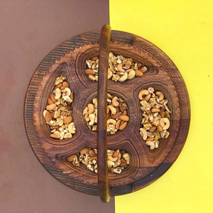Cesta Plegable de Madera para Frutos Secos, Forma Redonda, Hecha a Mano, Cesta Decorativa para Servir y Almacenar Frutos Secos, Bocadillos y Cocina - Product Image 1