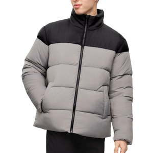 Blouson matelassé color-block pour homme, col montant, fermeture éclair, épais, hiver, décontracté, grande taille, coupe classique - Product Image 4
