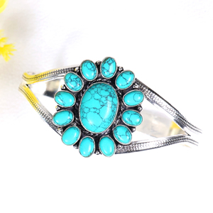 Nouvel Arrivage Bracelet Manchette Turquoise avec Grappe de Pierres Précieuses Opaques Personnalisées, Plaqué Argent 925, Bijoux de Mode pour Fabricants en Gros - Product Image 3