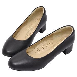 Zapatos de Tacón Ancho con Punta Redonda de Cuero Genuino para Mujer Ann'S, Zapatos de Oficina Transpirables, Sin Cordones, Color Negro Sólido - Product Image 1