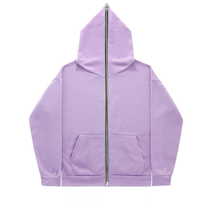 Sweat à capuche zippé blanc pour homme, coupe classique, en coton molletonné uni, décontracté, pour l'automne, 300 GSM - Product Image 4