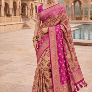 Sari Kanjeevaram para Mujer, Sona Mehfil, Viscosa, Estilo Tradicional, Absorbe la Humedad, Sin Arrugas, para Invierno, Todas las Temporadas, Bodas y Fiestas - Product Image 1