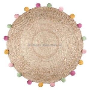 100% พรมปอกระเจาทอมือผ้าลินินธรรมชาติสีปอกระเจาถักพรมสําหรับห้องนั่งเล่นEntrywayรอบพรมถักสําหรับห้องเด็ก - Product Image 5