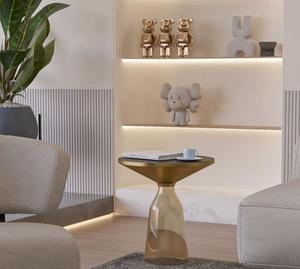 Contemporary Gold Pedestal Side Table with <b>Black</b> Glass Top Modern Living Room Accent Furniture - Product Image 3